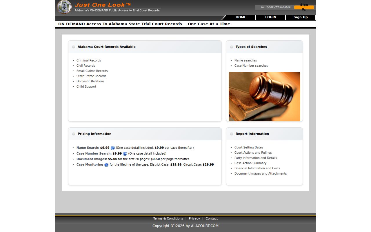 Lawrence County docket search on the Just One Look portal