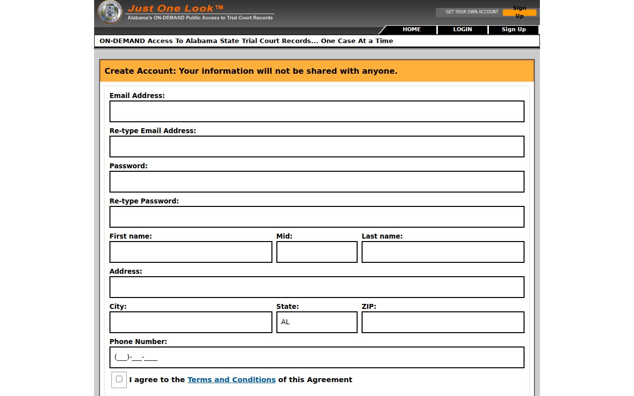 Lawrence County docket search account registration fields