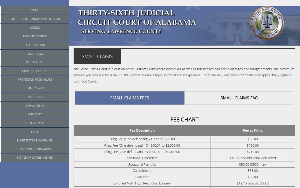 Lawrence County civil docket Small Claims procedure source