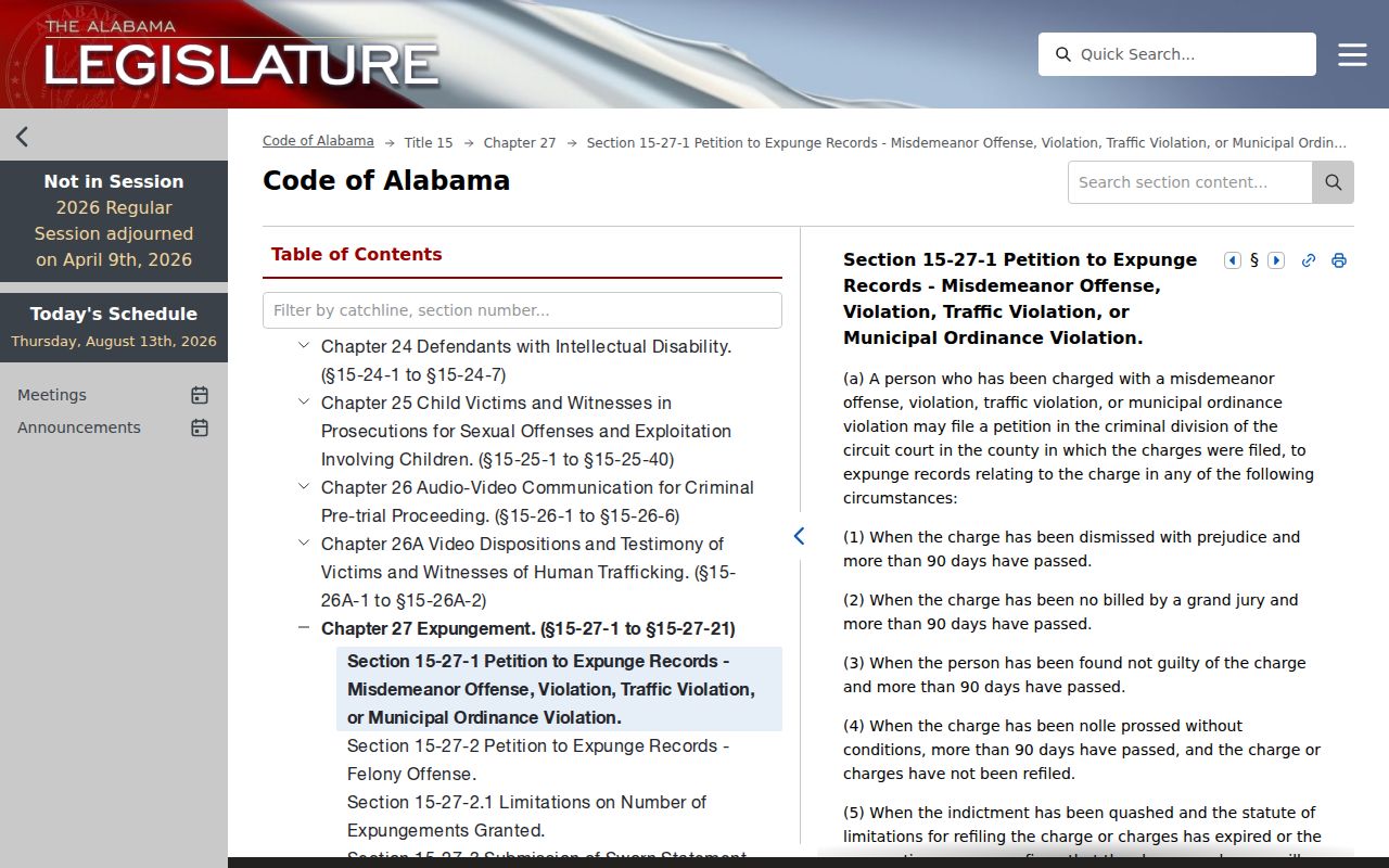 Lawrence County criminal docket Alabama expungement law source
