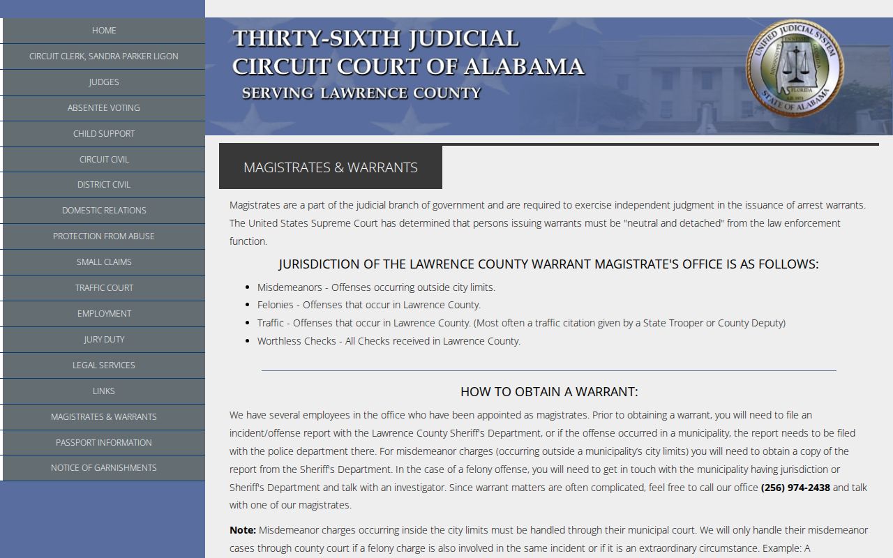 Lawrence County criminal docket magistrate and warrant court guidance