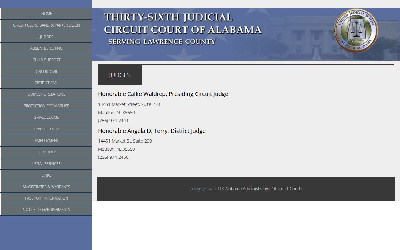 Lawrence County court docket judge contact page