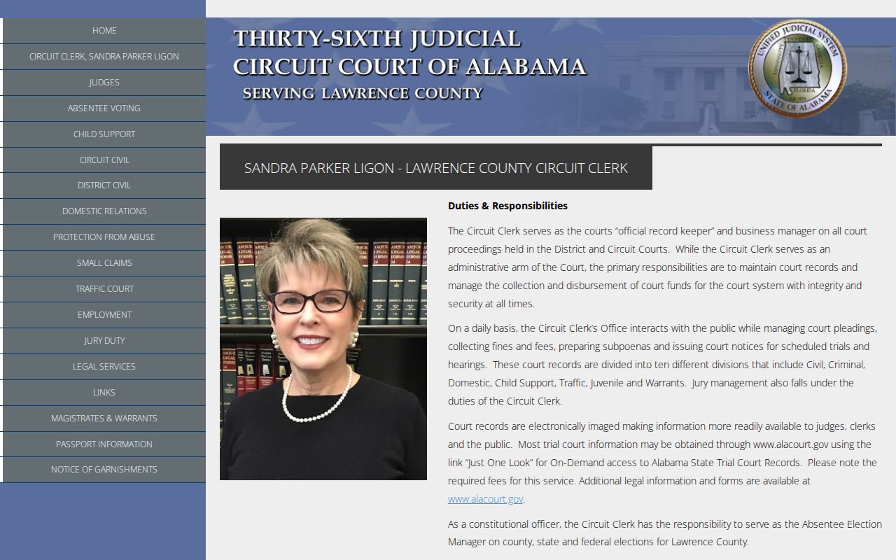 Lawrence County Circuit Clerk court docket record page