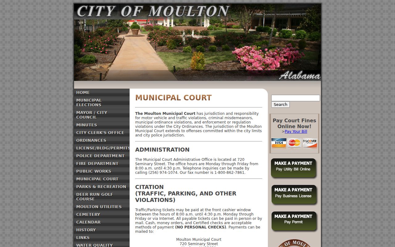 Official Moulton Municipal Court records and payment information