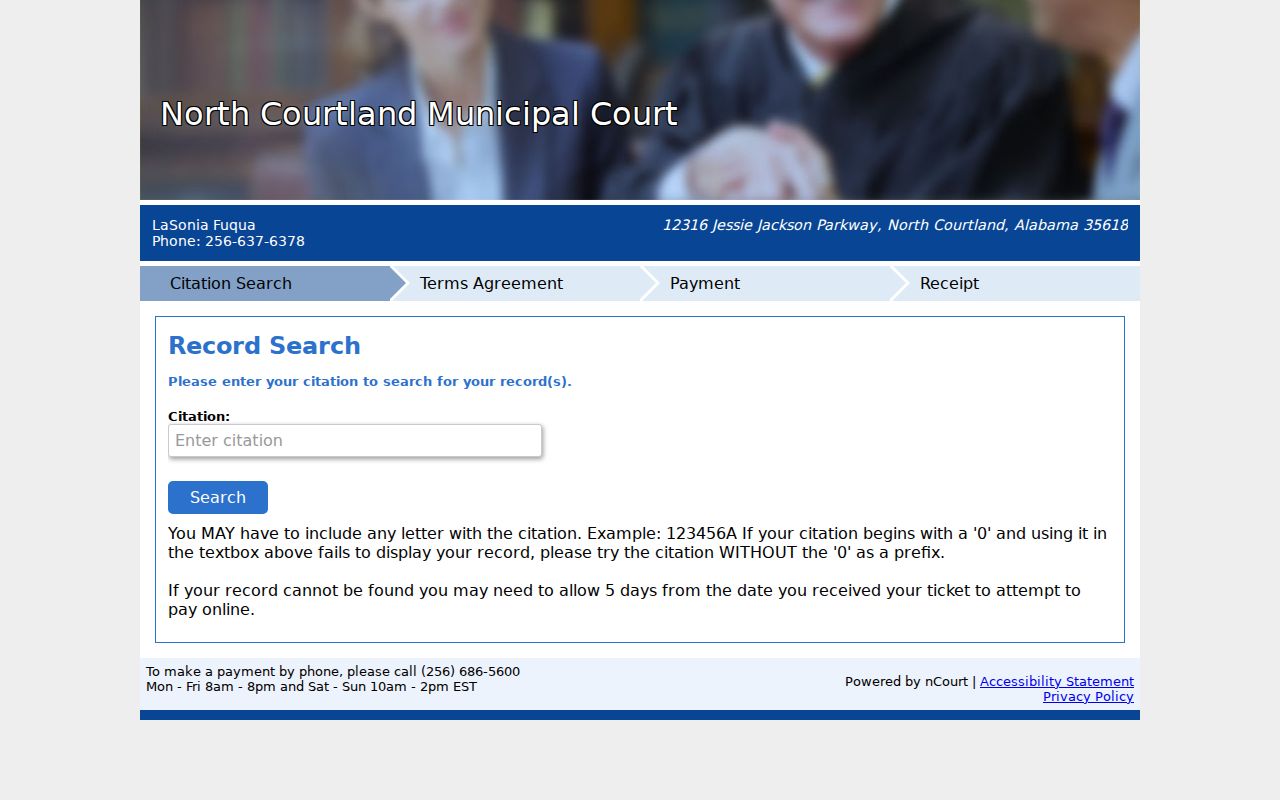 North Courtland court records citation search workflow