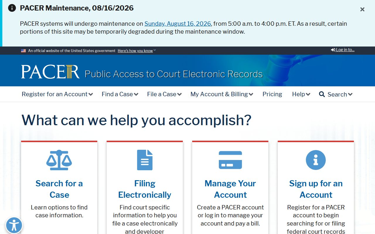 PACER federal portal distinguished from North Courtland court records
