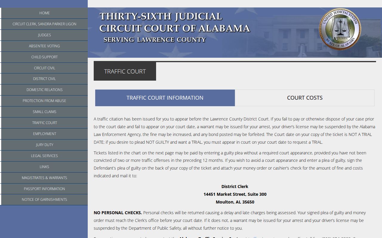 Lawrence County traffic court records and District Court instructions